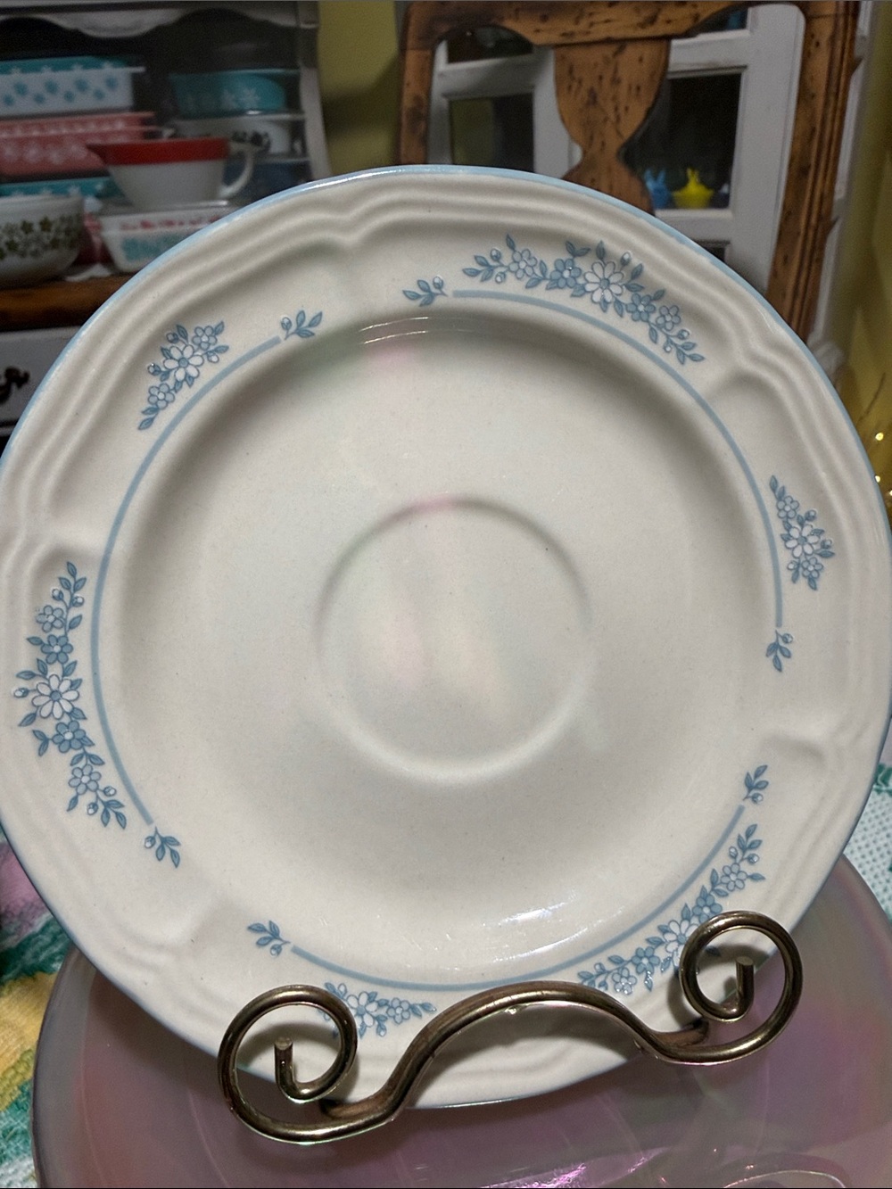 Brick oven stoneware cottagecore blue floral saucer set of 4